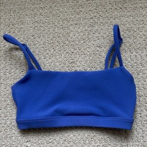 Blue Ribbed Sports Bra